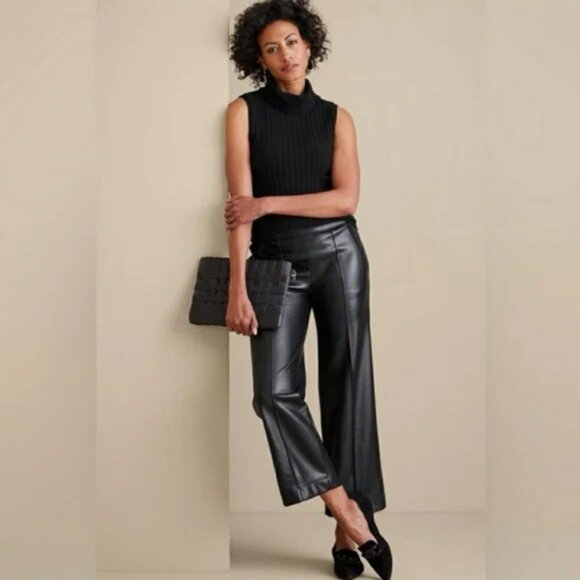 Soft Surroundings Rivka Faux Leather Black Pants Wide Leg - Picture 12 of 12
